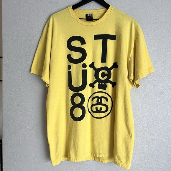 Vintage Stussy Skull Crossbones Shirt Size XXL Yellow - Picture 1 of 6
